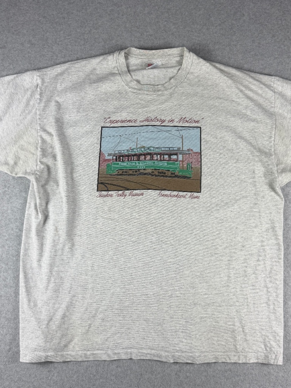 Vintage 90s Seashore Trolley Museum T-Shirt 2XL Gray Kennebunkport Maine Single